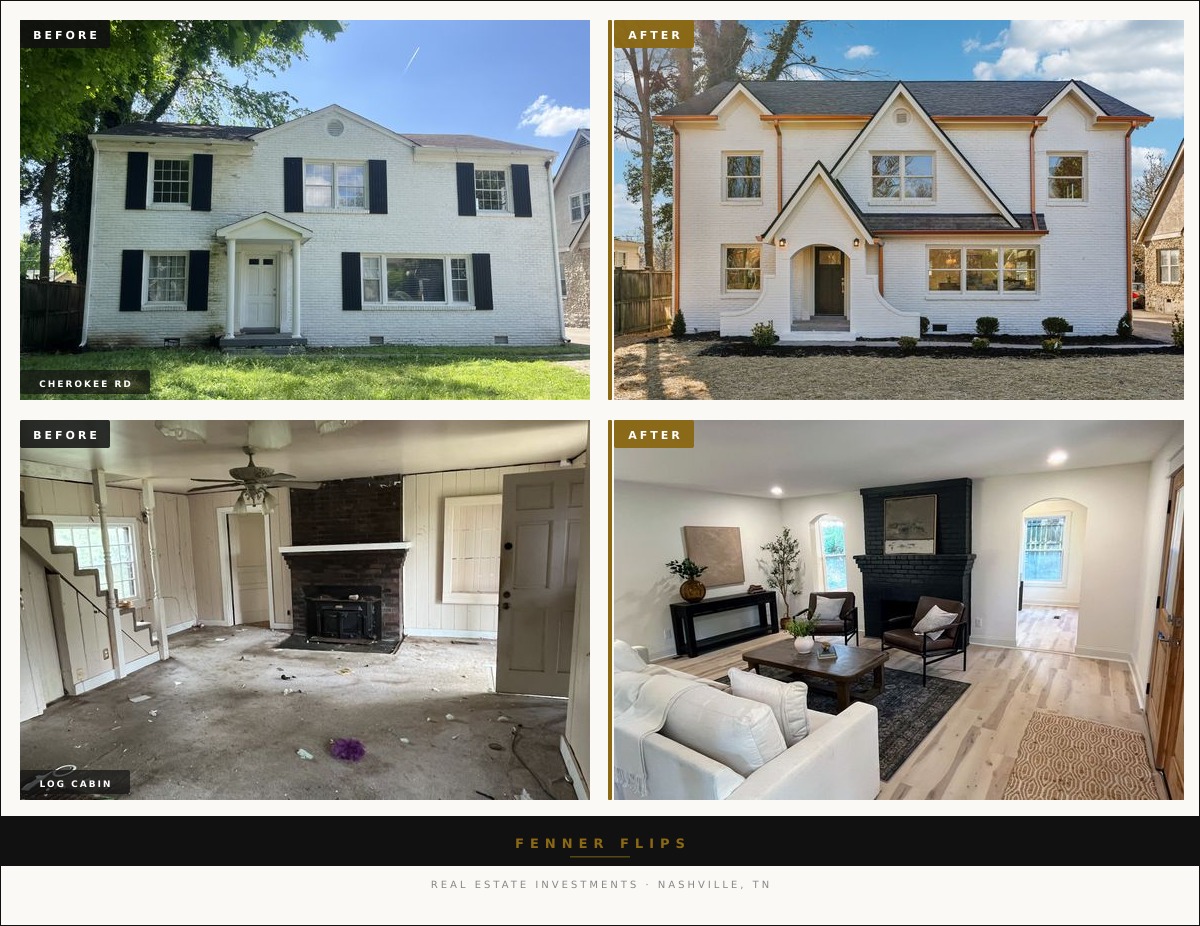 Before and after property renovation by Fenner Flips